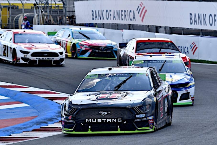 Harvick finished third to lead the Ford Mustangs. Harvick finished third to lead the Ford Mustangs.